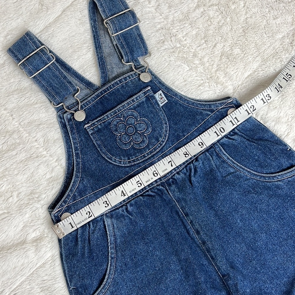 Sprockets Girl’s Toddler Classic Blue Denim Pink Flower Pocket Overalls -Size 3T - Picture 6 of 14